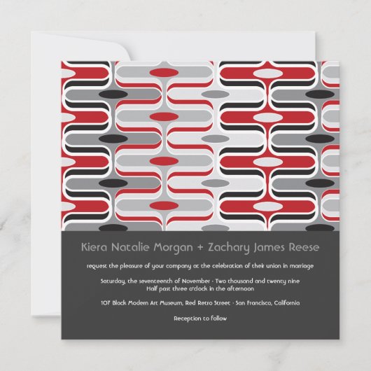 Retro Zig Zag Pattern Modern Art Wedding Invite Kaart (Voorkant)
