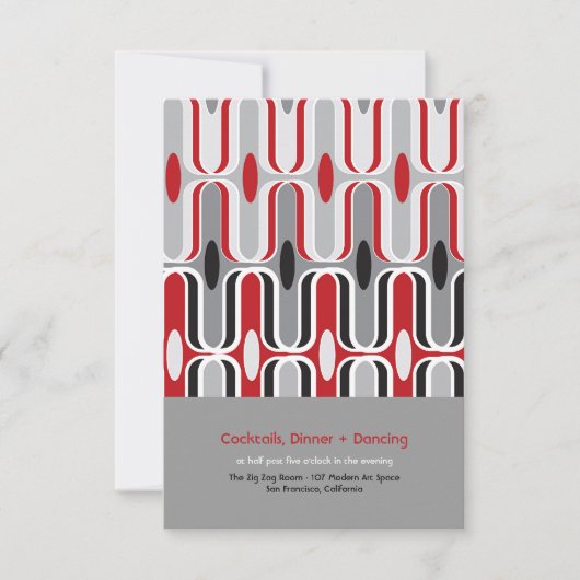 Retro Zig Zag Pattern Modern Art Wedding Reception Kaart (Voorkant)