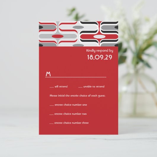 Retro Zig Zag Pattern Modern Art Wedding RSVP (Staand voorkant)