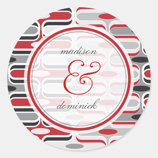 Retro Zig Zag Red Ogee Mod Pattern Wedding Sticker (Voorkant)