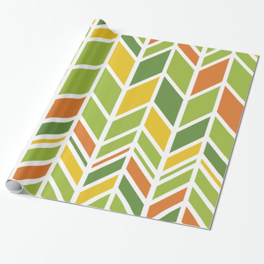 Retro Zig-Zag Sinaasappel & Groene Chevron Cadeaupapier (Uitgerold)