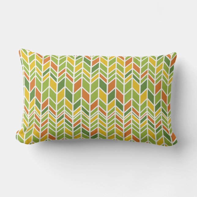 Retro Zig-Zag Sinaasappel & Groene Chevron Kussen (Voorkant)
