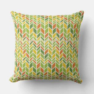 Retro Zig-Zag Sinaasappel & Groene Chevron Kussen