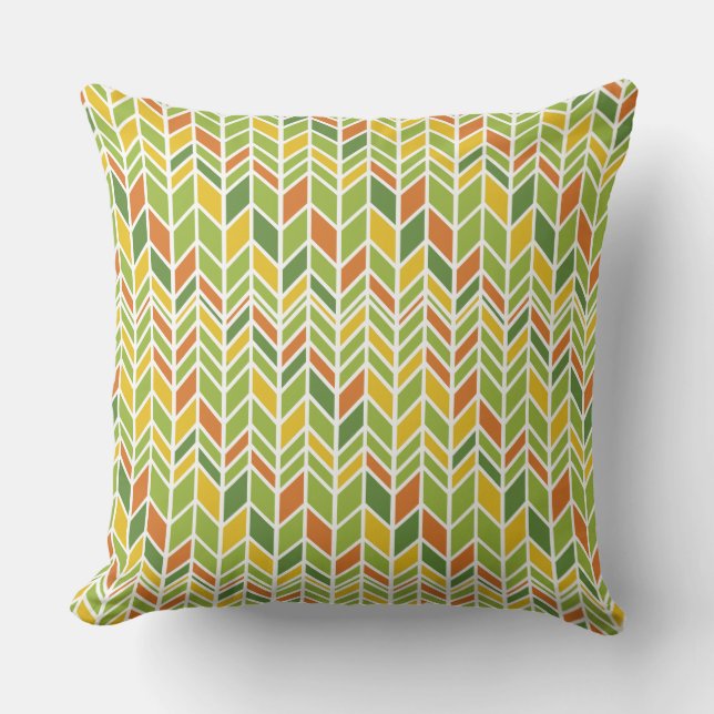 Retro Zig-Zag Sinaasappel & Groene Chevron Kussen (Voorkant)
