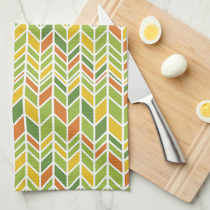 Retro Zig-Zag Sinaasappel & Groene Chevron Theedoek