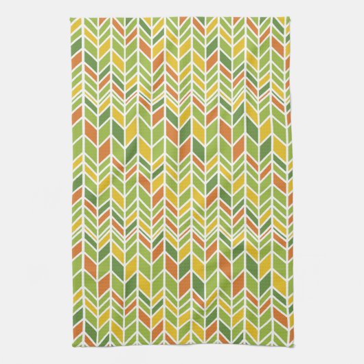 Retro Zig-Zag Sinaasappel & Groene Chevron Theedoek (Verticaal)