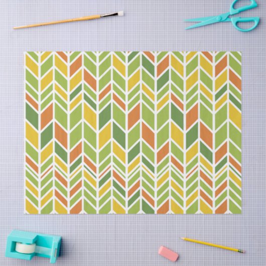 Retro Zig-Zag Sinaasappel & Groene Chevron Tissuepapier (Craft)