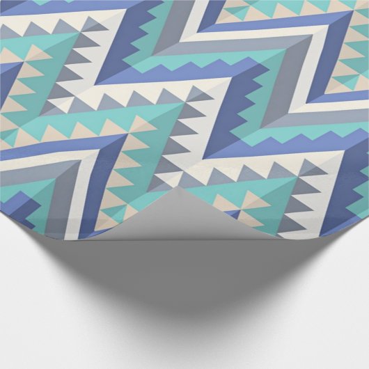 Retro Zigzag Chevron Blauwgroen Blauw Grijze Taupe Cadeaupapier (Hoek)
