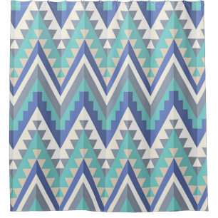 Retro Zigzag Chevron Blauwgroen Blauw Grijze Taupe Douchegordijn