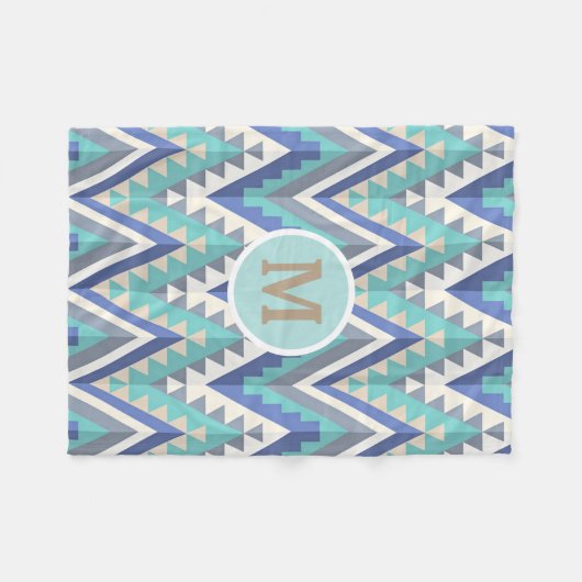 Retro Zigzag Chevron Blauwgroen Blauw Grijze Taupe Fleece Deken (Voorkant (Horizontaal))