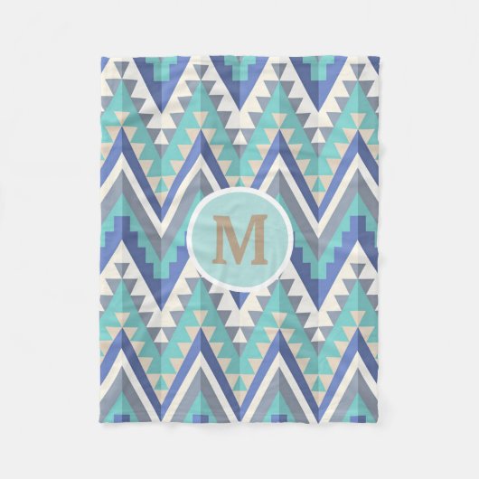 Retro Zigzag Chevron Blauwgroen Blauw Grijze Taupe Fleece Deken (Voorkant)