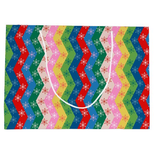 Retro zigzag Chevron Snowflake Pattern Groot Cadeauzakje (Achterkant)