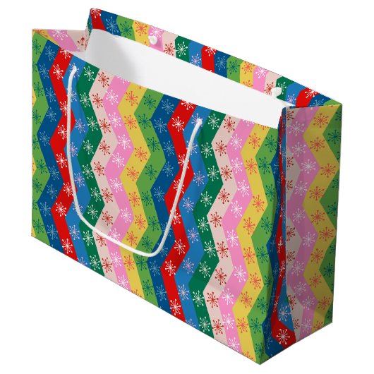 Retro zigzag Chevron Snowflake Pattern Groot Cadeauzakje (Voorkant Gekanteld)