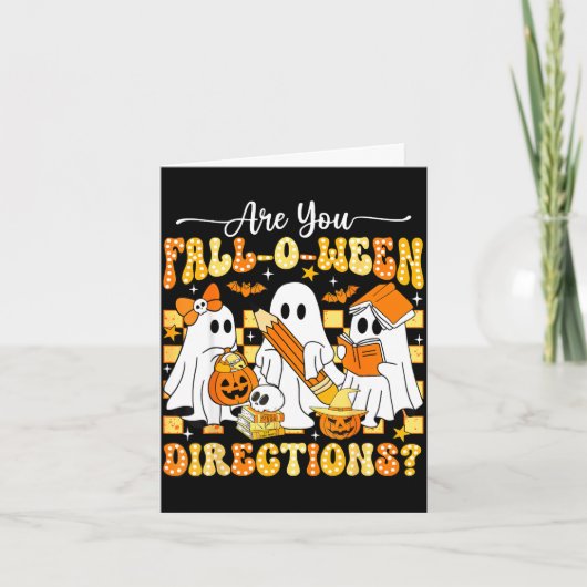 Retro zijn herfst o ween richtingen leraar hallowe kaart (Voorkant)