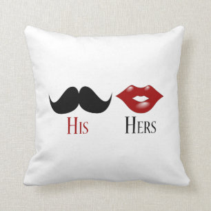 Retro Zijne en Hers Black Handlebar Mustache Kussen