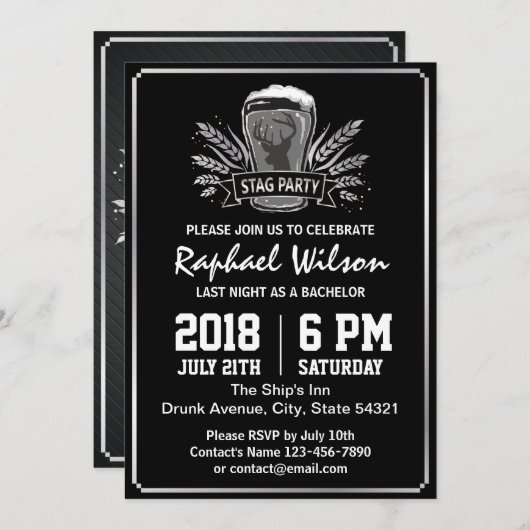 Retro Zilver Gerst Bier Bachelor Party Card Kaart (Voorkant / Achterkant)