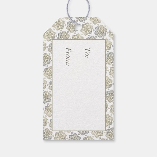 Retro Zilver Goud Bloem Patroon Cadeaulabel (Achterkant)