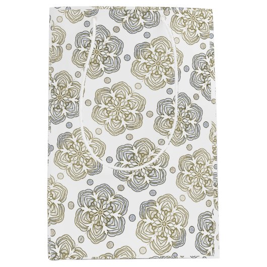 Retro Zilver Goud Bloem Patroon Medium Cadeauzakje (Voorkant)