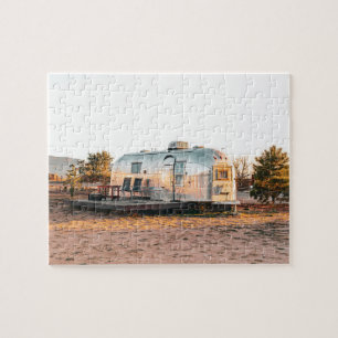 RETRO ZILVEREN CAMPER AANHANGER LEGPUZZEL