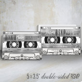 Retro Zilveren Cassettebandje Huwelijksuitnodiging RSVP Kaartje