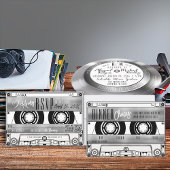 Retro Zilveren Cassettebandje Huwelijksuitnodiging RSVP Kaartje