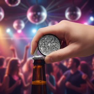 Retro Zilveren Disco Bal - Feest Spiegelbal Button Flesopener