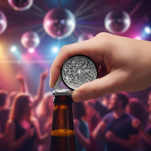 Retro Zilveren Disco Bal - Feest Spiegelbal Button Flesopener
