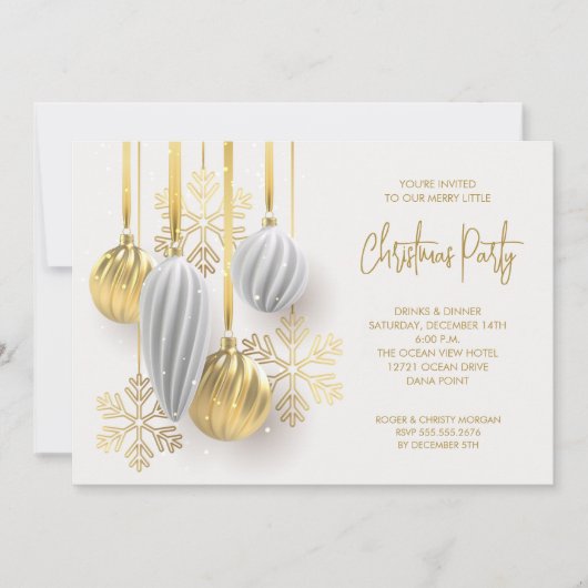 Retro Zilveren en Gouden Ornamenten Kerstfeest Kaart (Voorkant)