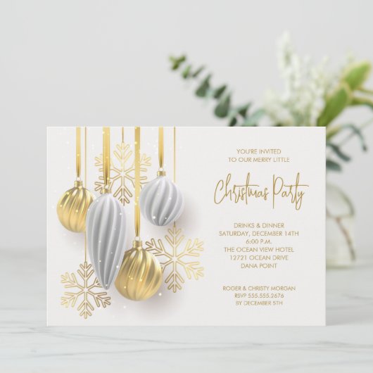 Retro Zilveren en Gouden Ornamenten Kerstfeest Kaart (Staand voorkant)