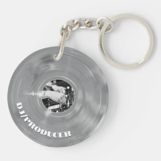 Retro Zilveren Muziekproducent DJ Vinylplaat Sleutelhanger