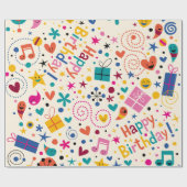 Retro Zingen Gelukkige Verjaardag Cadeaupapier (Vlak)