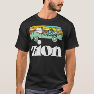 Retro Zion Nationaal Park Hippie Van Bergen Gra T-shirt