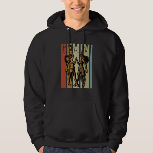 Retro Zodiac Gemini Vintage Style Astrology Hoodie (Voorkant)