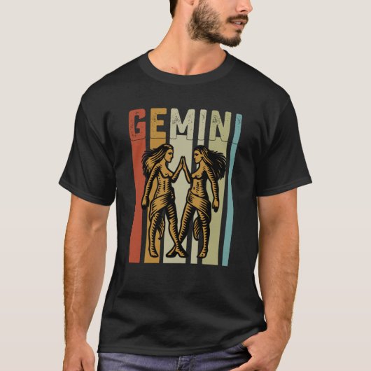 Retro Zodiac Gemini Vintage Style Astrology T-shirt (Voorkant)