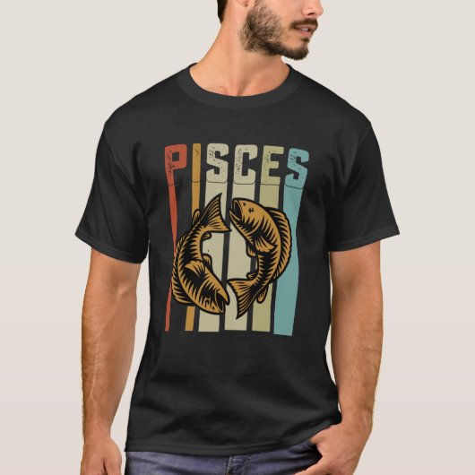 Retro Zodiac Pisces Vintage Style Astrology T-shirt (Voorkant)