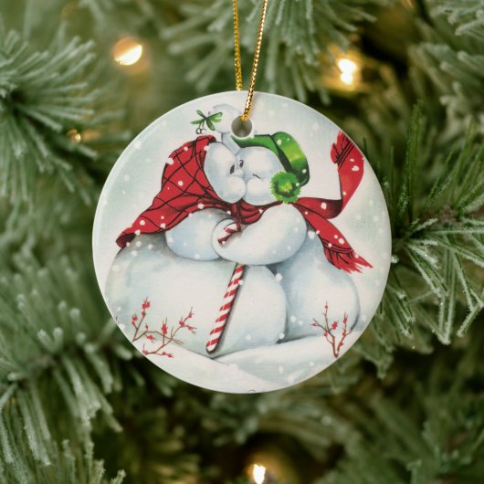 retro  zoende sneeuwstel Holiday Keramisch Ornament (Boom)