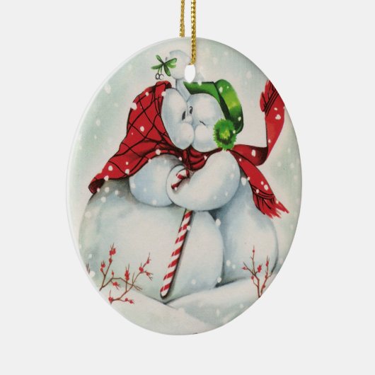 retro  zoende sneeuwstel Holiday Keramisch Ornament (Rechts)