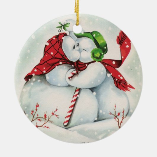 retro  zoende sneeuwstel Holiday Keramisch Ornament (Achterkant)