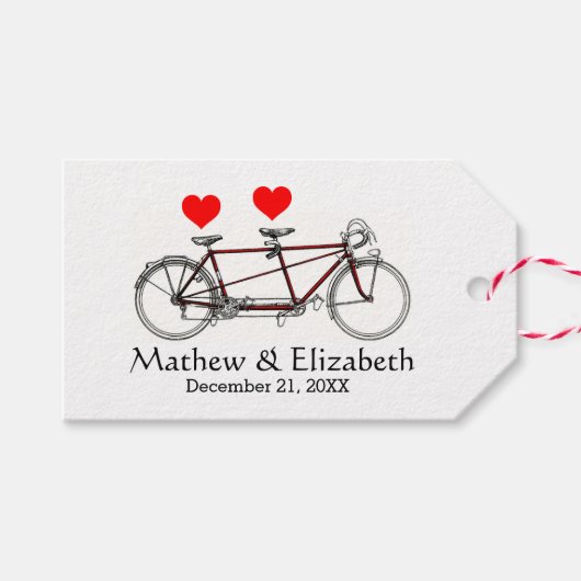 Retro Zoete Tandemfiets Huwelijk Op Maat Cadeaulabel (Voorkant (Horizontaal))