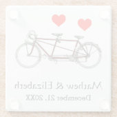 Retro Zoete Tandemfiets Huwelijk Op Maat Glazen Onderzetter (Achterkant)