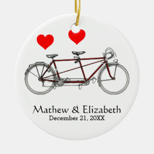 Retro Zoete Tandemfiets Huwelijk Op Maat Keramisch Ornament