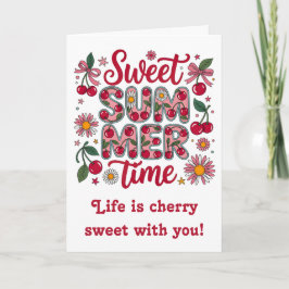 Retro Zoete Zomer Tijd Kersen Madeliefjes Coquette Kaart
