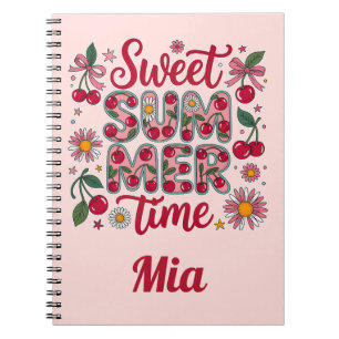Retro Zoete Zomer Tijd Kersen Madeliefjes Coquette Notitieboek