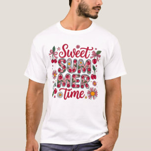Retro Zoete Zomer Tijd Kersen Madeliefjes Coquette T-shirt