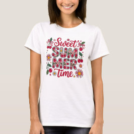 Retro Zoete Zomer Tijd Kersen Madeliefjes Coquette T-shirt