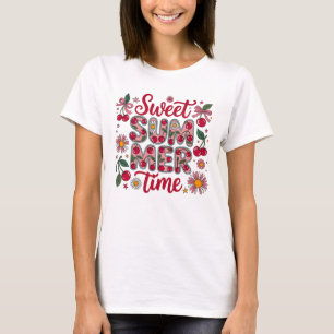 Retro Zoete Zomer Tijd Kersen Madeliefjes Coquette T-shirt