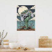 Retro Zombie Gamer Hand - Classic Controller Grip Poster (Keuken)