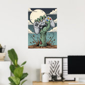 Retro Zombie Gamer Hand - Classic Controller Grip Poster (Thuiskantoor)