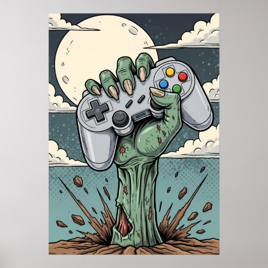 Retro Zombie Gamer Hand - Classic Controller Grip Poster (Voorkant)