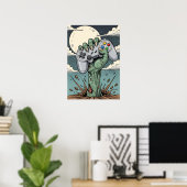 Retro Zombie Gamer Hand - Classic Controller Grip Poster (Thuiskantoor)